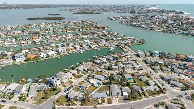 aerial view with a residential view and a water view