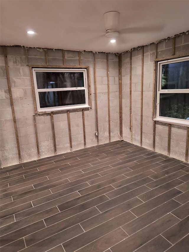 below grade area with dark wood finished floors