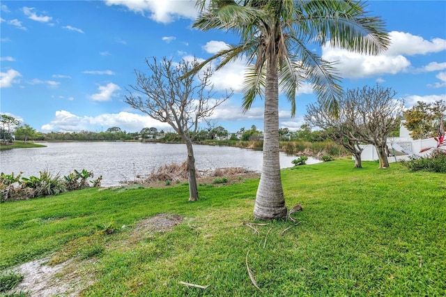 view of yard with a water view