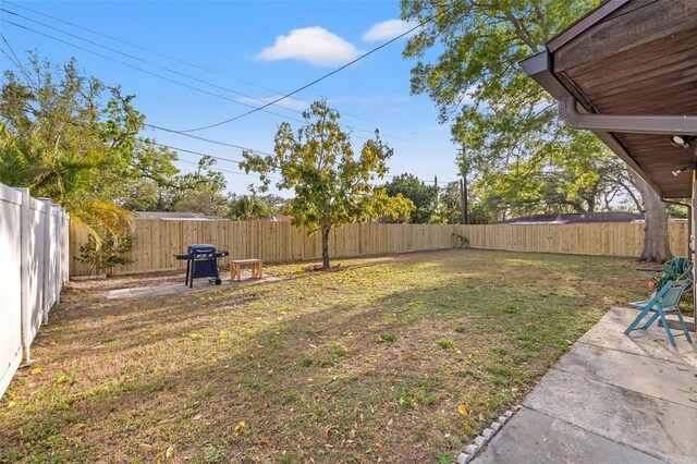 view of yard with a patio area and a fenced backyard