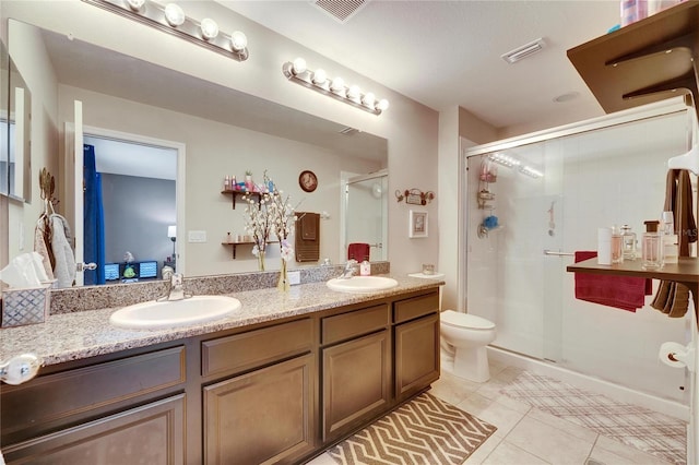 bathroom featuring visible vents, a shower stall, and a sink