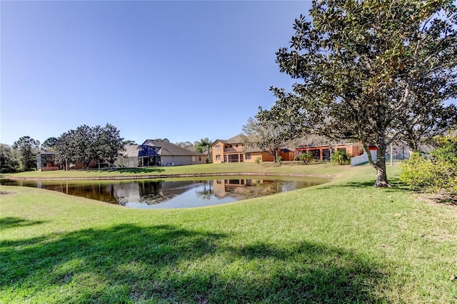 exterior space with a water view