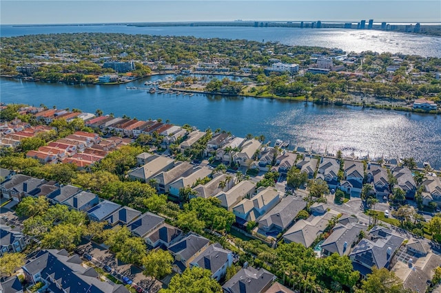 aerial view with a residential view and a water view