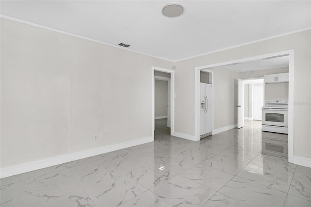 304 E Hanlon St, Tampa, FL 33604 - spare room featuring baseboards, light marble finish floors, and crown molding