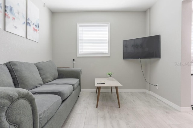 living area with baseboards and light wood-style floors