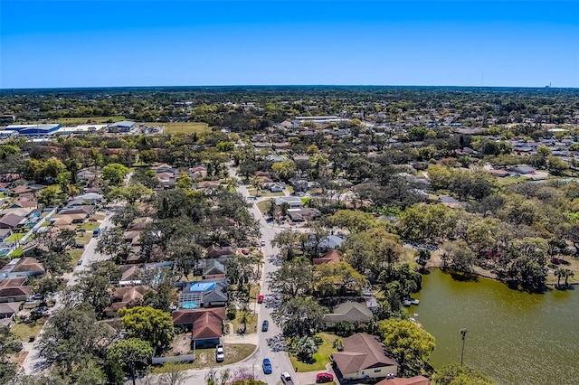 aerial view with a water view and a residential view