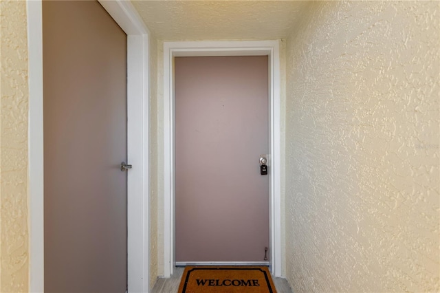 entrance to property featuring stucco siding