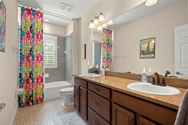 full bath with tile patterned floors, toilet, visible vents, and a sink