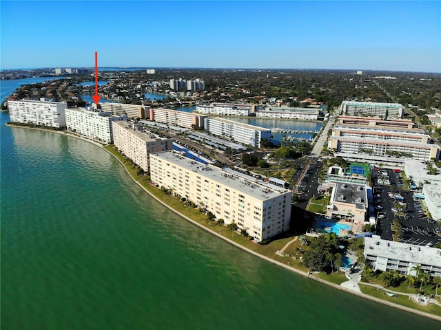 bird's eye view with a water view and a city view