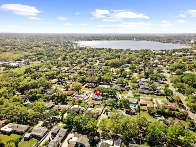 aerial view with a residential view and a water view