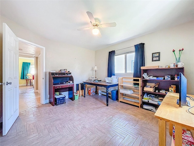 home office featuring ceiling fan