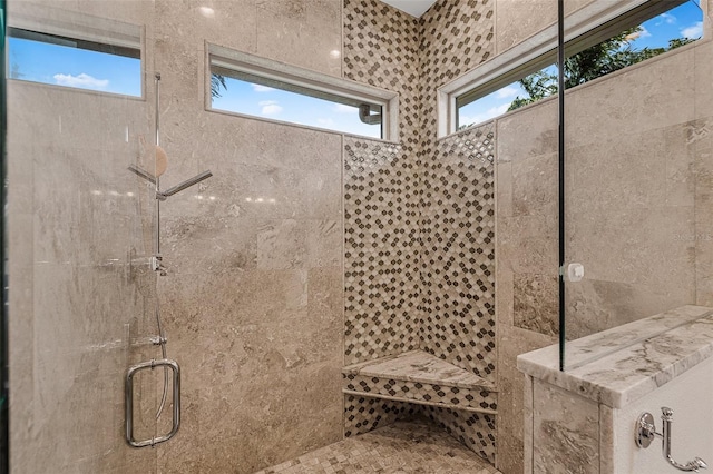 full bathroom with a wealth of natural light and a tile shower