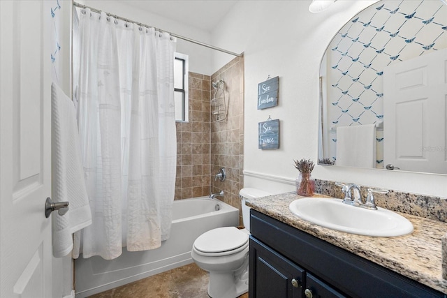 bathroom with tile patterned flooring, vanity, toilet, and shower / tub combo