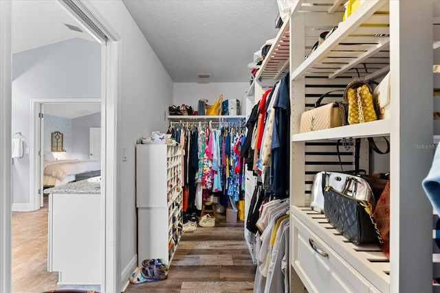 walk in closet featuring visible vents and wood finished floors