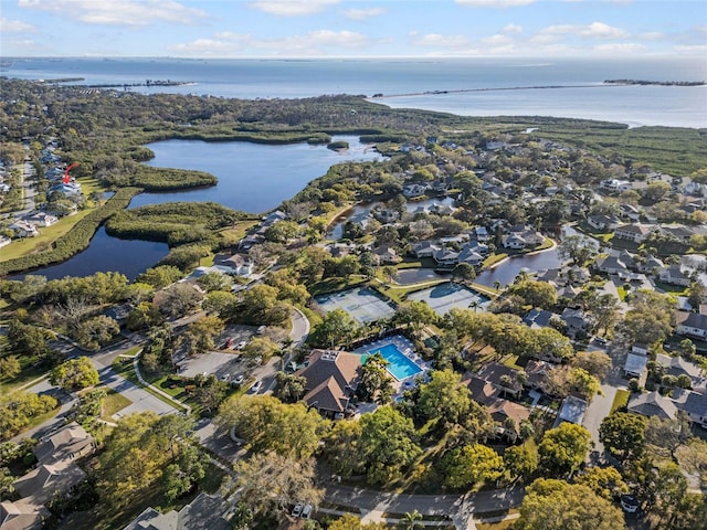 bird's eye view featuring a water view