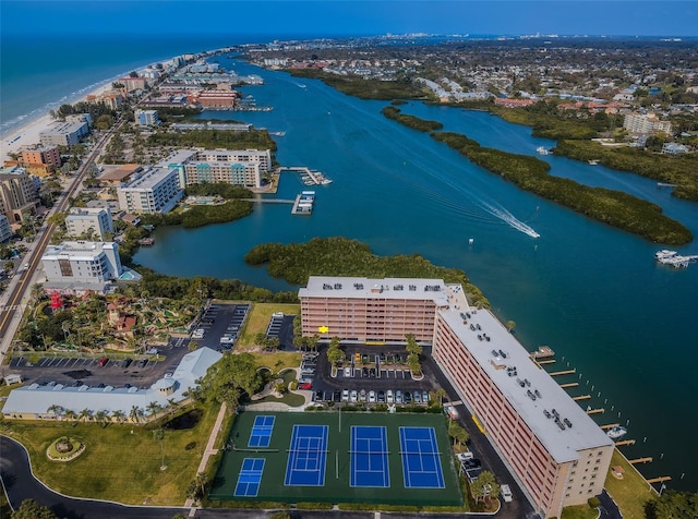 aerial view with a water view and a city view