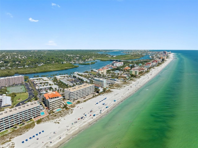 drone / aerial view with a view of city, a beach view, and a water view