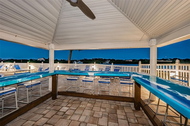 view of patio / terrace featuring a gazebo and outdoor dining area