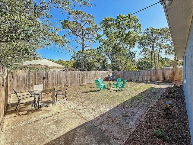 view of patio / terrace featuring outdoor dining area and a fenced backyard