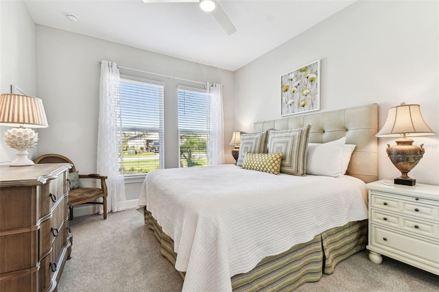 bedroom with carpet flooring and a ceiling fan