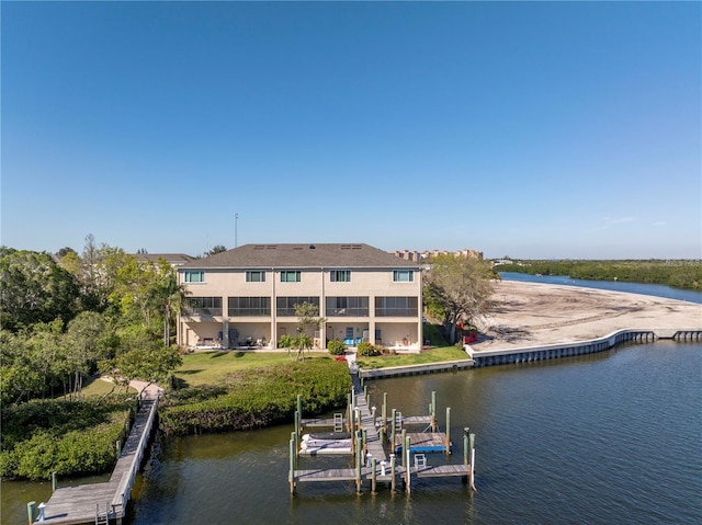 view of dock featuring a water view and boat lift