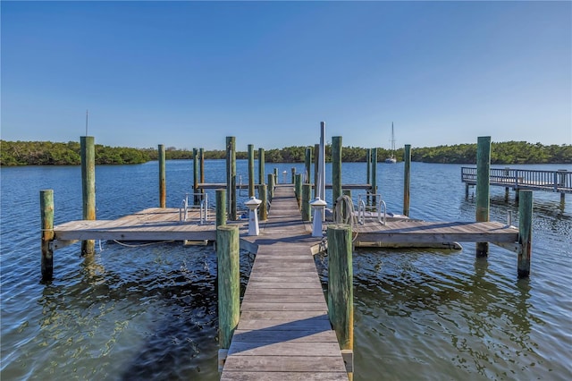 view of dock with a water view