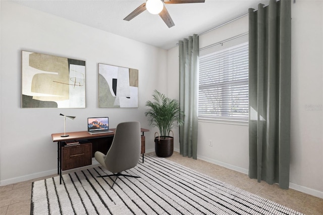 13001 Satin Lily Dr, Riverview, FL 33579 - office space with light tile patterned floors, baseboards, and ceiling fan