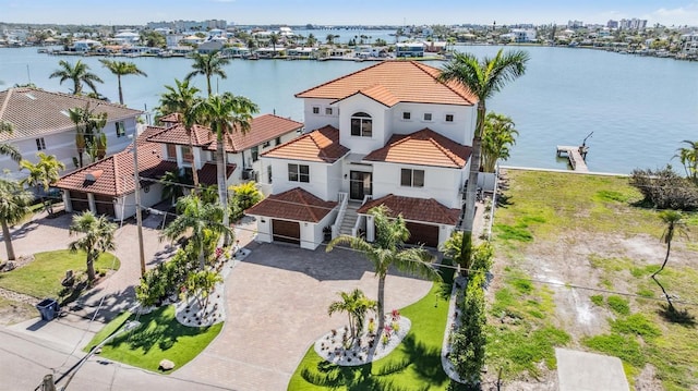 aerial view featuring a water view