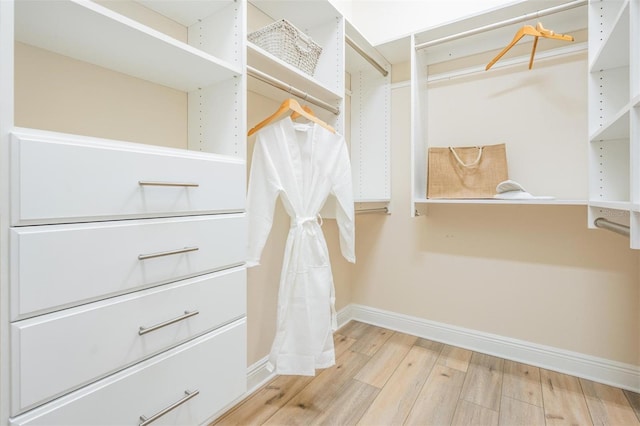 walk in closet with light wood-style flooring