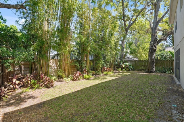 view of yard with a fenced backyard