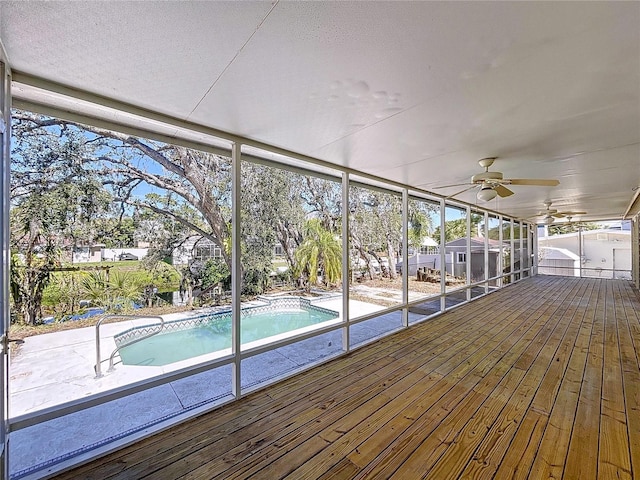 exterior space with a ceiling fan