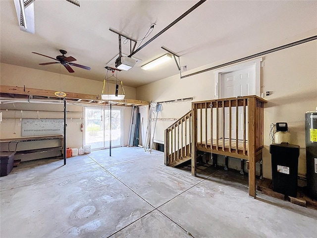 garage featuring a ceiling fan