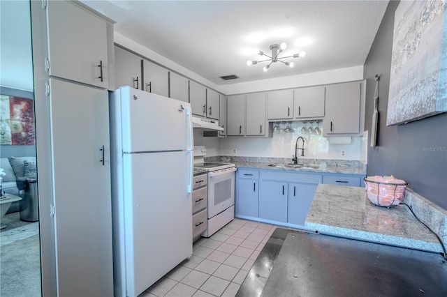 8325 112th St Unit 202, Seminole, FL 33772 - kitchen featuring visible vents, under cabinet range hood, light tile patterned flooring, white appliances, and a sink