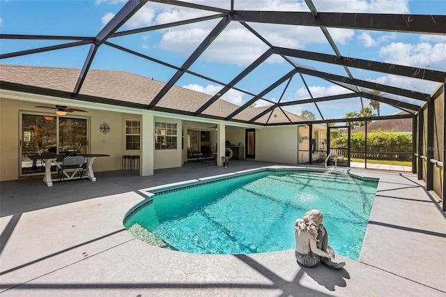 outdoor pool with a patio and a lanai