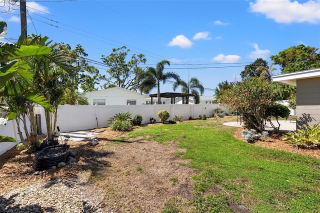 view of yard with a fenced backyard and a patio area