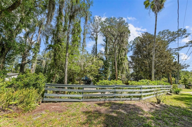 view of home's community featuring fence