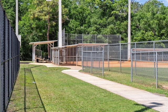 surrounding community with a yard and fence