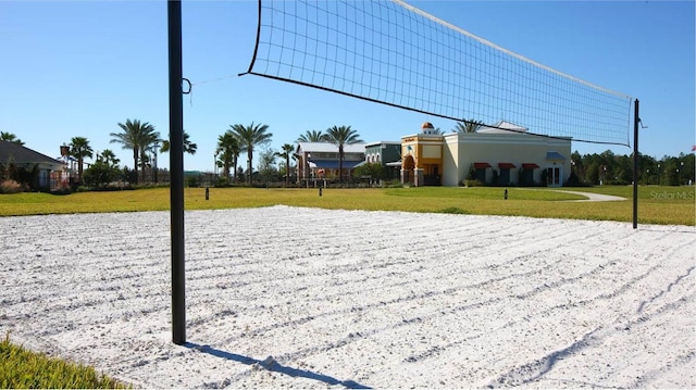 8780 Flourish Dr, Land O Lakes, FL 34637 - surrounding community with a yard and volleyball court
