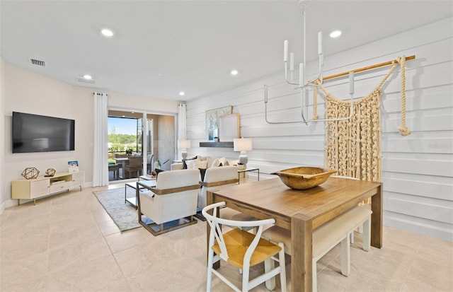 dining room featuring light tile patterned floors, recessed lighting, and visible vents