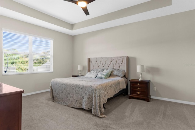 bedroom featuring carpet flooring, ceiling fan, and baseboards