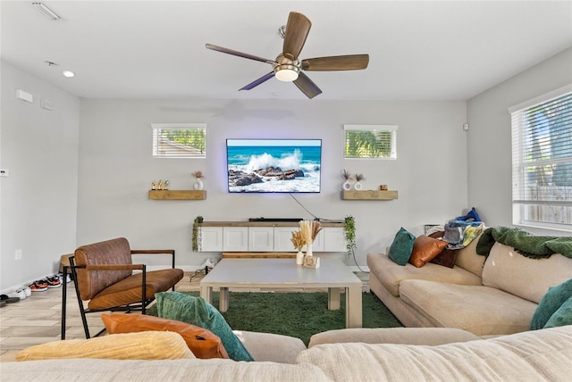 2612 E 26th Ave, Tampa, FL 33605 - living room featuring visible vents and ceiling fan
