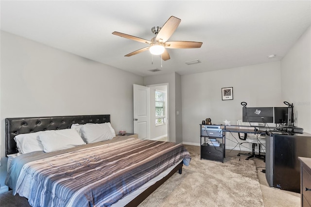 2612 E 26th Ave, Tampa, FL 33605 - bedroom with baseboards, light carpet, visible vents, and ceiling fan