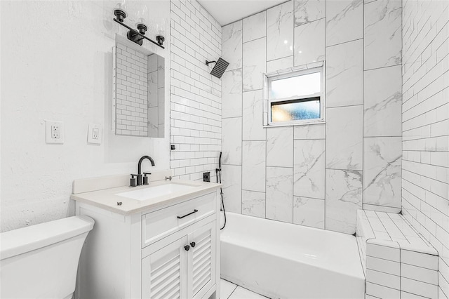 full bathroom featuring vanity, toilet, and shower / bathtub combination