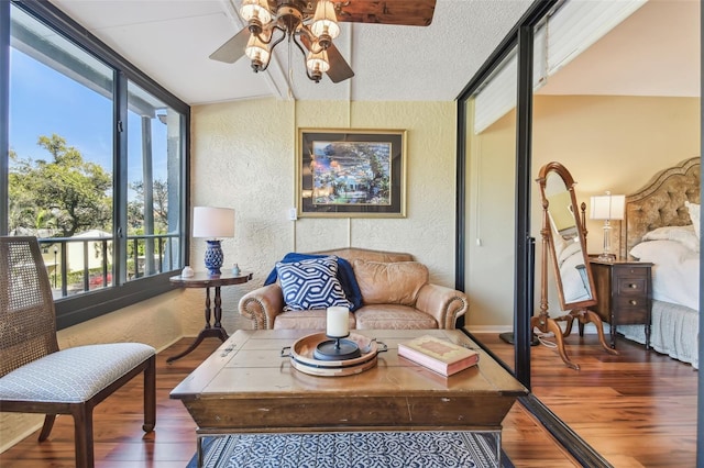 interior space featuring ceiling fan