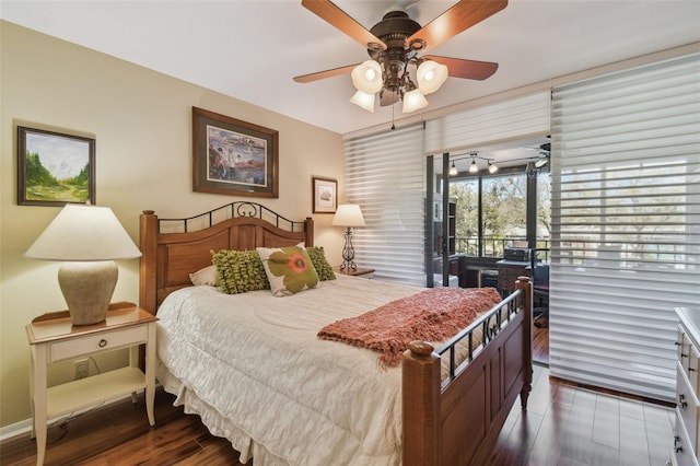 bedroom featuring ceiling fan and wood finished floors