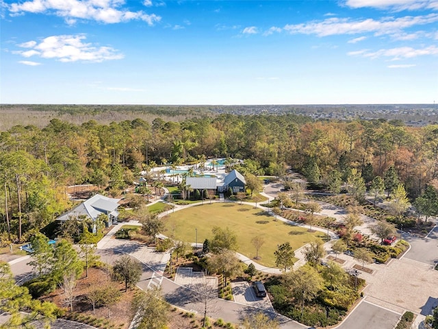 bird's eye view featuring a view of trees