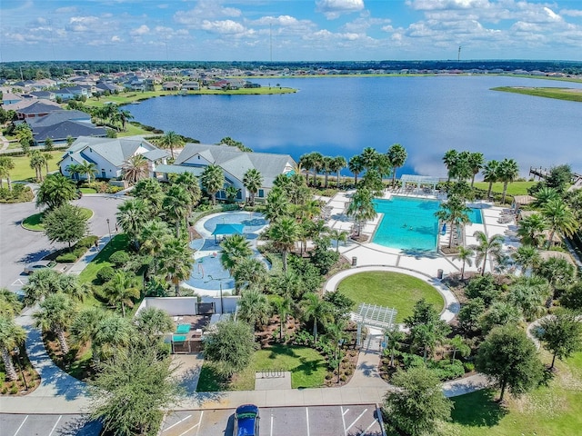 aerial view with a water view