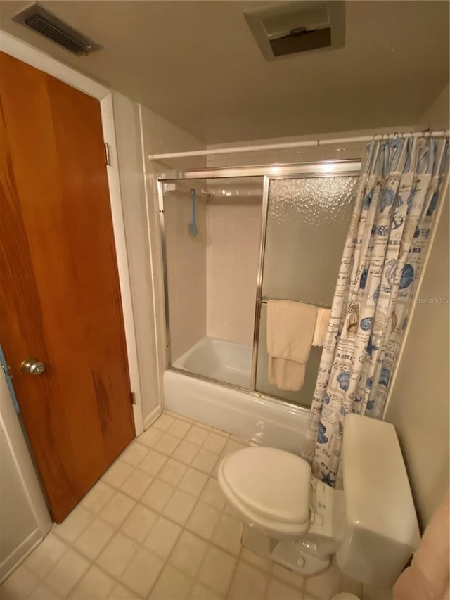 bathroom with toilet, visible vents, and enclosed tub / shower combo