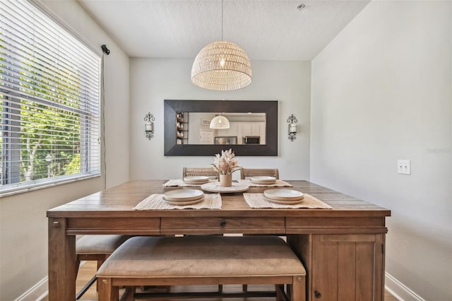 dining space with baseboards and a textured ceiling