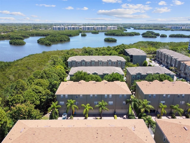 aerial view with a water view